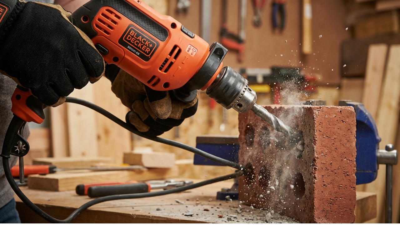 BLACK+DECKER BEH201-GB 450W Hammer Drill – Corded Power Tool with Keyless Chuck, Variable Speed & 2 Function Modes