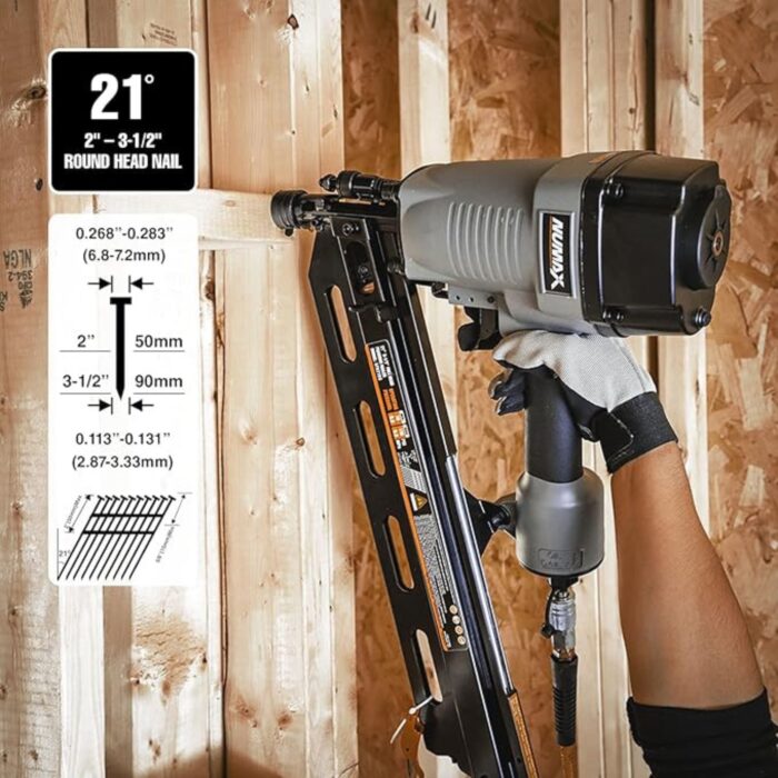 NuMax SFR2190 Pneumatic 21-Degree Framing Nailer - 3-12 Full Round Head, Lightweight for Decking & Framing (3) NuMax SFR2190 Pneumatic 21-Degree Framing Nailer - 3-12 Full Round Head, Lightweight for Decking & Framing (3)