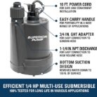 Superior Pump 91250 1/4 HP Submersible Utility Pump 3000 GPH