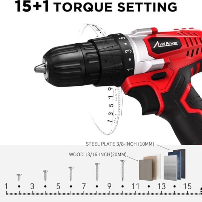 AVID POWER 20V MAX Cordless Drill Driver Kit – Includes Battery, Charger, 22-Piece Drill Bits, 38 Keyless Chuck & Variable Speed (1)