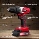 AVID POWER 20V MAX Cordless Drill Driver Kit – Includes Battery, Charger, 22-Piece Drill Bits, 38 Keyless Chuck & Variable Speed (3)