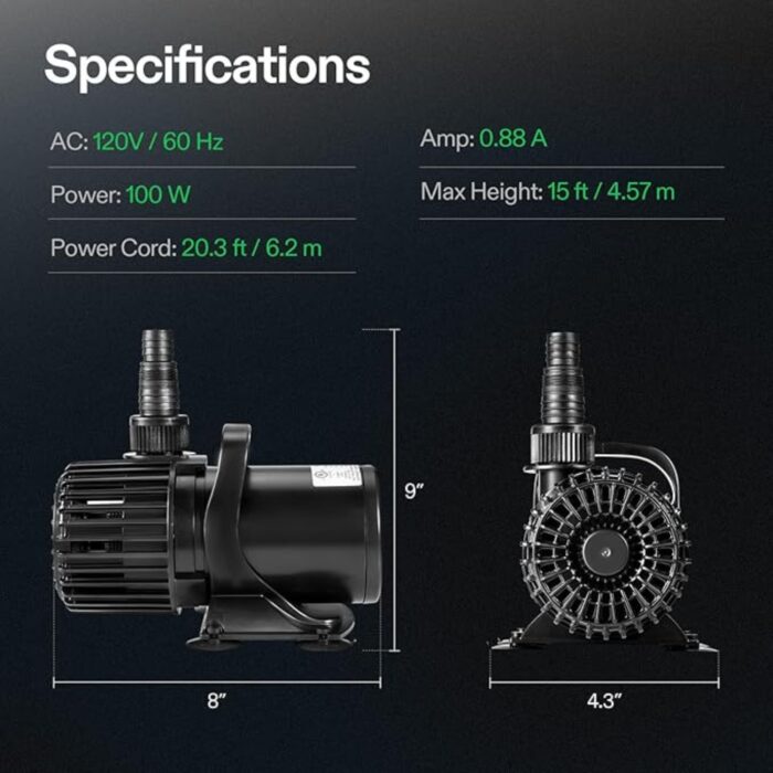 VIVOSUN 1600 GPH Submersible Water Pump, 100W Pond Pump, Ultra Quiet Aquarium Pump with 14FT. Lift Height for Pond, Waterfall, Fish Tank, Statuary, Hydroponic (1) VIVOSUN 1600 GPH Submersible Water Pump, 100W Pond Pump, Ultra Quiet Aquarium Pump with 14FT. Lift Height for Pond, Waterfall, Fish Tank, Statuary, Hydroponic (1)